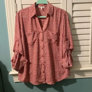 Maurice’s long sleeved blouse, size M, pink w white specks